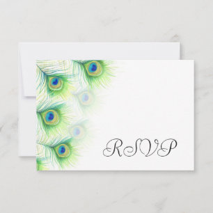 Green Peacock Feather Wedding RSVP Reply Cards