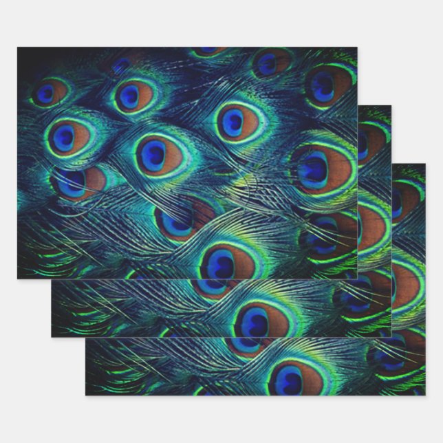 Green Peacock Feathers Collection Wrapping Paper Sheet (Set)