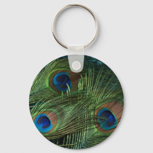 Green Peacock Feathers Keychain
