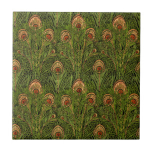 Green Peacock Feathers Tile