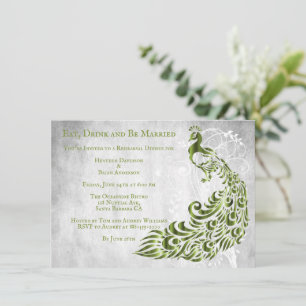 Green Peacock Leaf Vine Rehearsal Dinner Invite