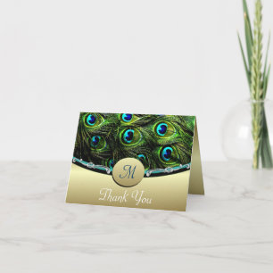 Green Peacock Mariage Merci Cartes