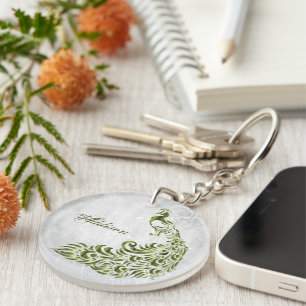 Green Peacock Personalized Acrylic Keychain