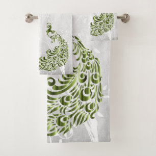Green Peacock Personalized Bath Towels