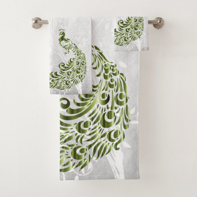 Green Peacock Personalized Bath Towels (Insitu)