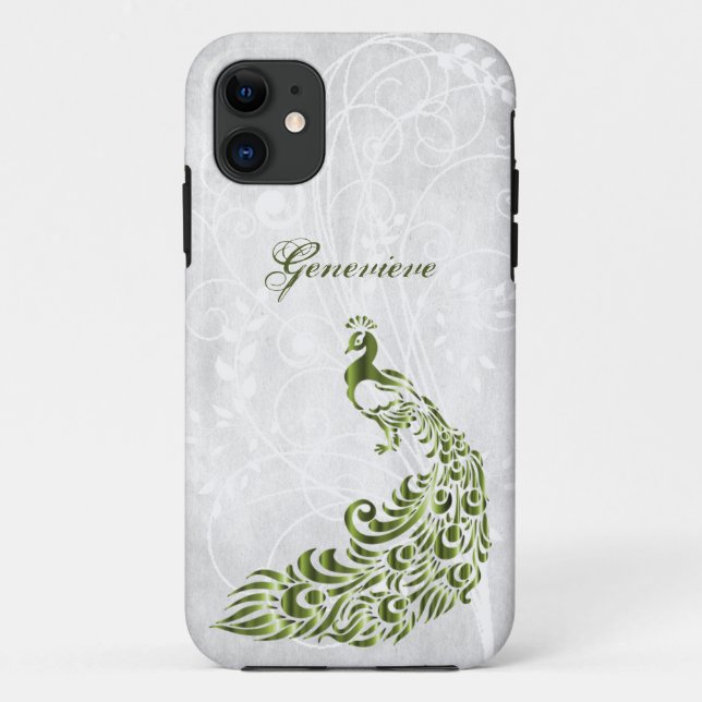 Green Peacock Personalized iPhone 11 Case (Back)