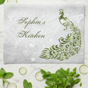 Green Peacock Personalized Kitchen Towel