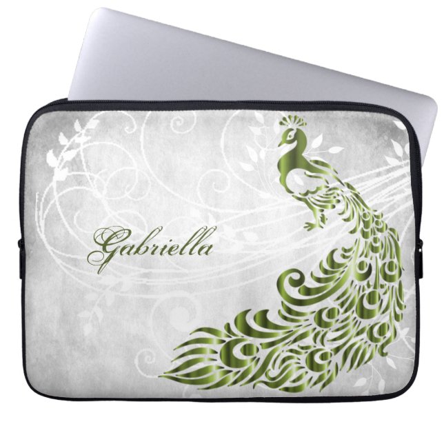 Green Peacock Personalized Laptop Sleeve (Front)