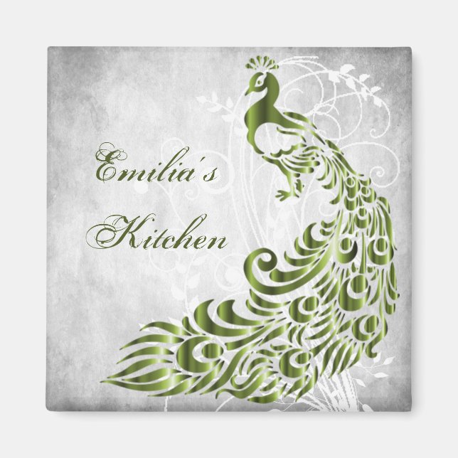Green Peacock Personalized Magnet (Front)