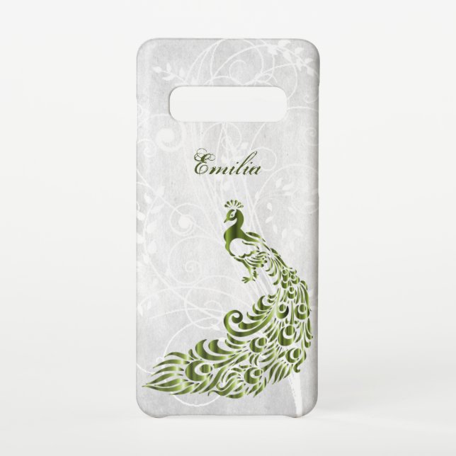 Green Peacock Personalized Samsung Galaxy Case (Back)