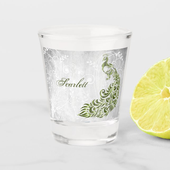 Green Peacock Personalized Shot glass (Front)