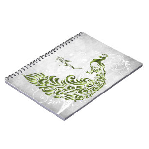 Green Peacock Personalized Spiral Photo Notebook