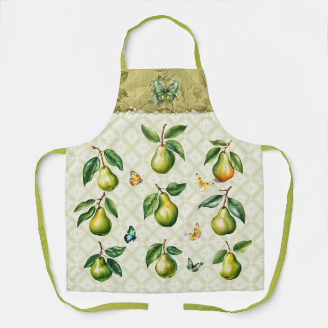 Green Pear and Butterfly Summer Apron (Front)