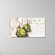 Green Pear Collage Illustration on Canvas