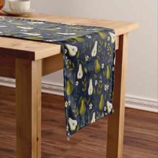Green Pear Watercolor Pattern on Dark Blue Short Table Runner