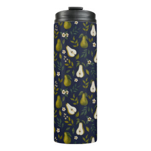 Green Pear Watercolor Pattern on Dark Blue  Thermal Tumbler