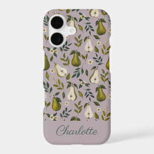Green Pear Watercolor Pattern on Dusty Lilac