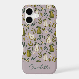 Green Pear Watercolor Pattern on Dusty Lilac