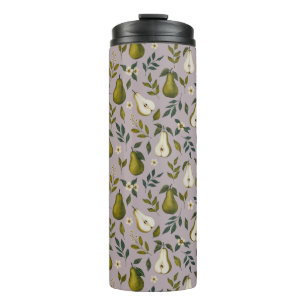 Green Pear Watercolor Pattern on Dusty Lilac Thermal Tumbler