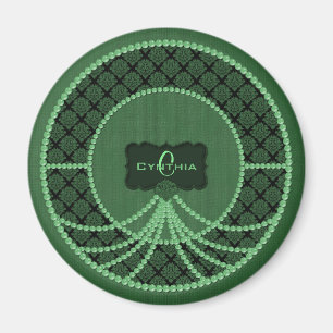 Green Pearl Damask-Round Magnet