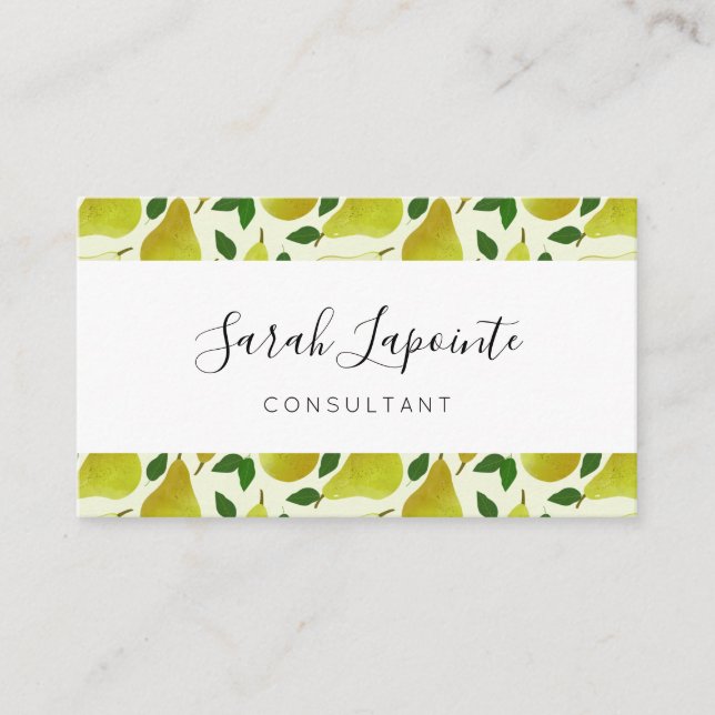 Green Pears Pattern Business Card (Front)