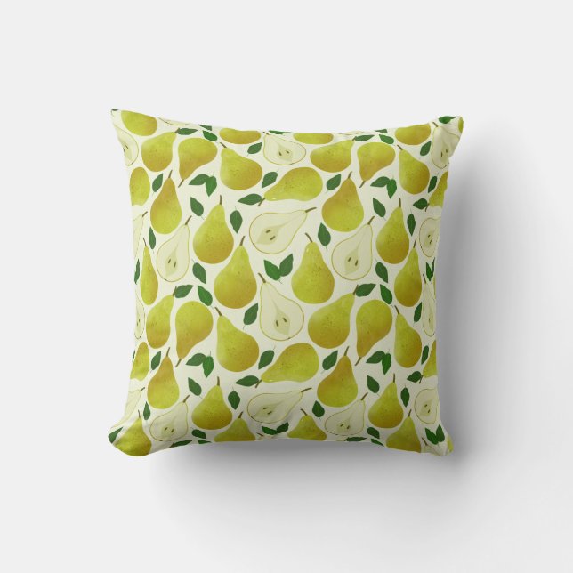 Green Pears Pattern Throw Pillow (Front)