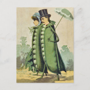 Green Peas Couple on Stroll Postcard