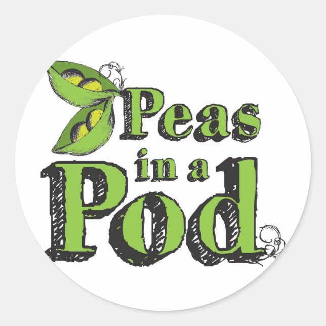 Green Peas Drawing Vegetable Art 2 Peas in a Pod Classic Round Sticker (Front)