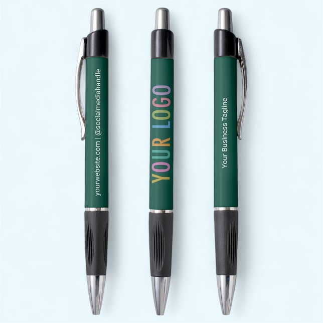 Green Pen with Black Ink Custom Logo Promotional (MISOOK Dark Green Pen with Logo)
