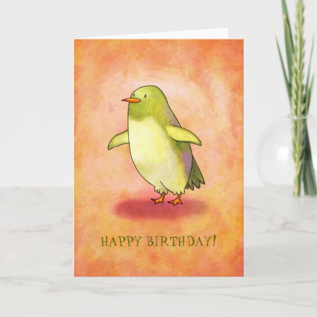 Green Penguin Greeting Card(customizable) Card (Front)