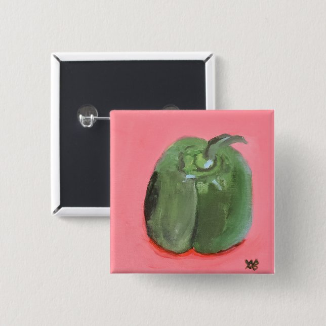 Green Pepper 2 Inch Square Button (Front & Back)