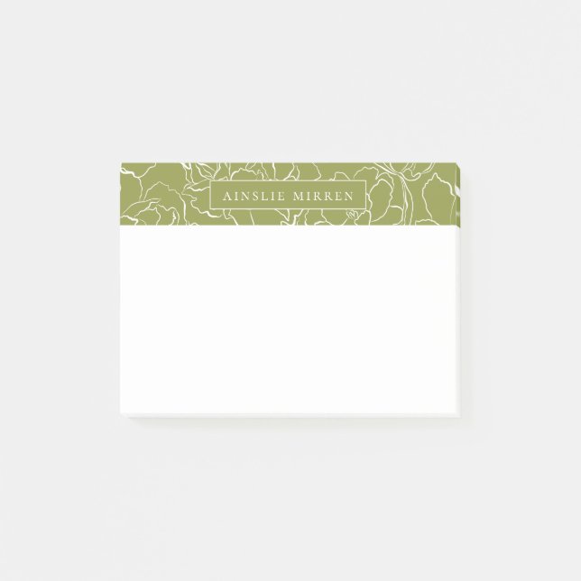 Green Pepper Simply Floral Personalized Post-it Notes (Front)
