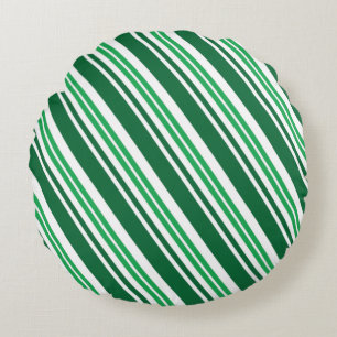 Green Peppermint Stripe Round Pillow