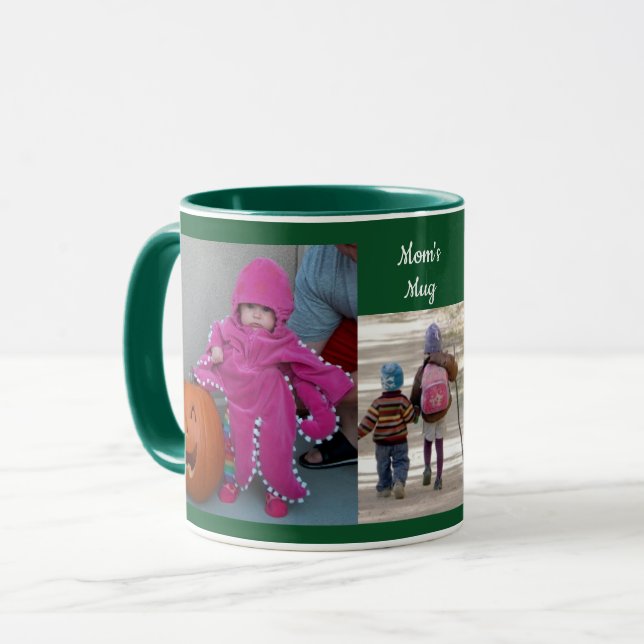 Green Personalize 3 PHOTO TEMPLATE Gift Coffee Mug (Front Left)