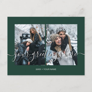 Green Personalized 2 photos Universal Greetings Postcard