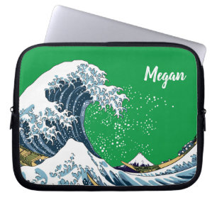 Green Personalized Great Wave off Kanagawa Laptop Sleeve