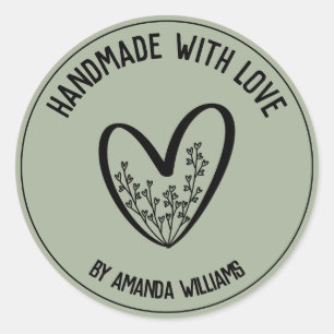 Green Personalized Handmade with Love Classic Round Sticker