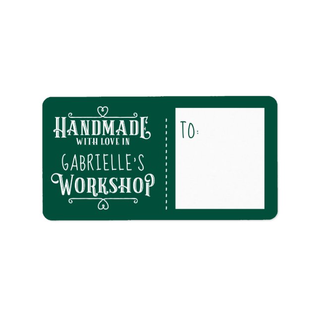 Green Personalized Handmade with Love in Workshop Label (Front)