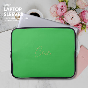 Green Personalized Laptop Case Script Name