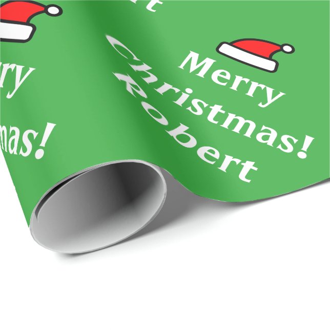Green personalized Merry Christmas wrapping paper (Roll Corner)