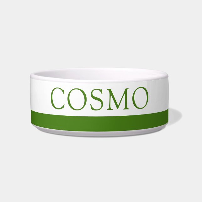 Green Personalized Pet Name Cat Dog Food Bowl (Front)