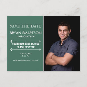 Green Personalized Photo Graduation Save the Date Announcement Postcard