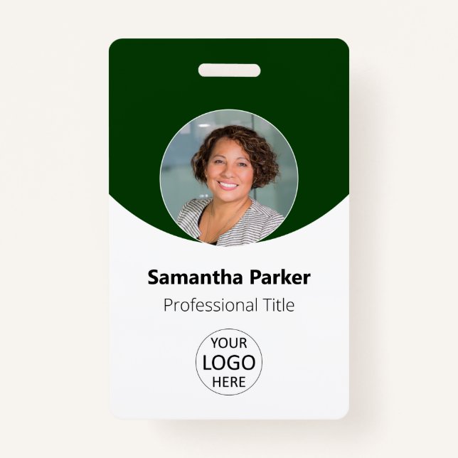 Green Personalized Photo, Logo, Barcode Employee Badge (Front)