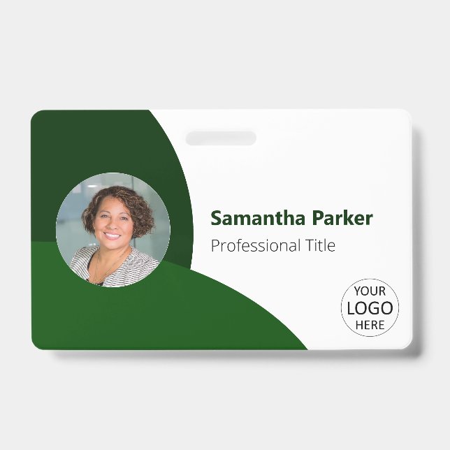 Green Personalized Photo, Logo, Barcode Employee Badge (Front)