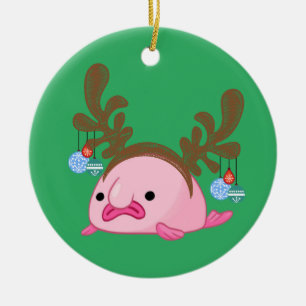 Green Personalized Reindeer Blobfish Ceramic Ornament
