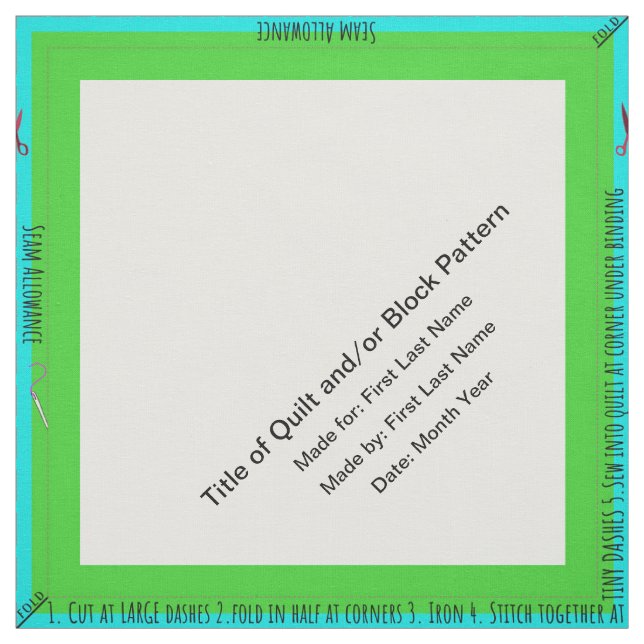 Green Personalized Simple Quilt Label Corner Fabric (Swatch)