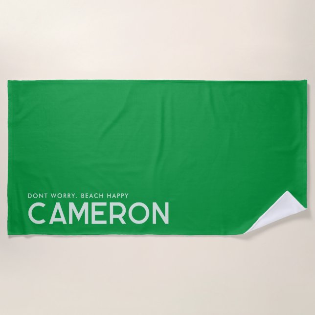 Green Personalized Slogan Beach Towel  (Front)