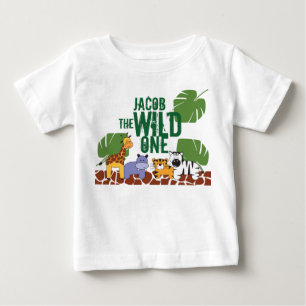 Green Personalized WILD ONE Safari First Birthday Baby T-Shirt