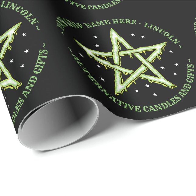 Green Personalized Witchcraft Pentagram Gothic Wrapping Paper (Roll Corner)