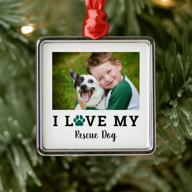 Green Pet Paw Print Custom Dog Breed Photo Metal Ornament (Tree)